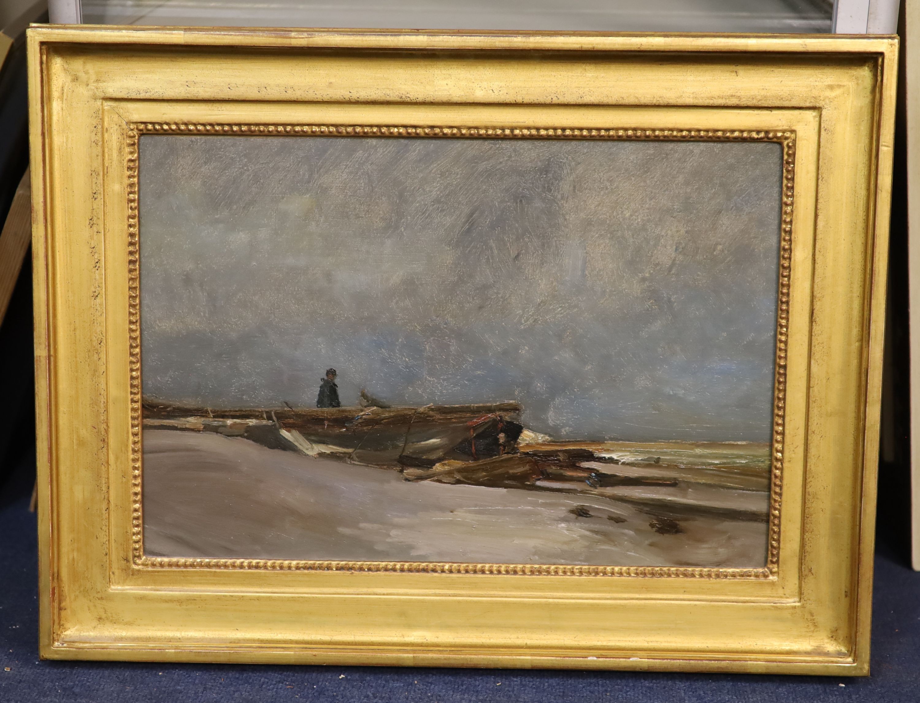 Gabriel Gruchy (1841-1926), Figure overlooking the shore, oil on canvas, 32 x 47cm.